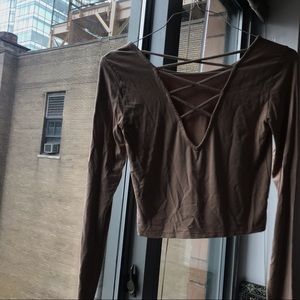 Forever 21 Long Sleeve Cross Stitched Crop Top